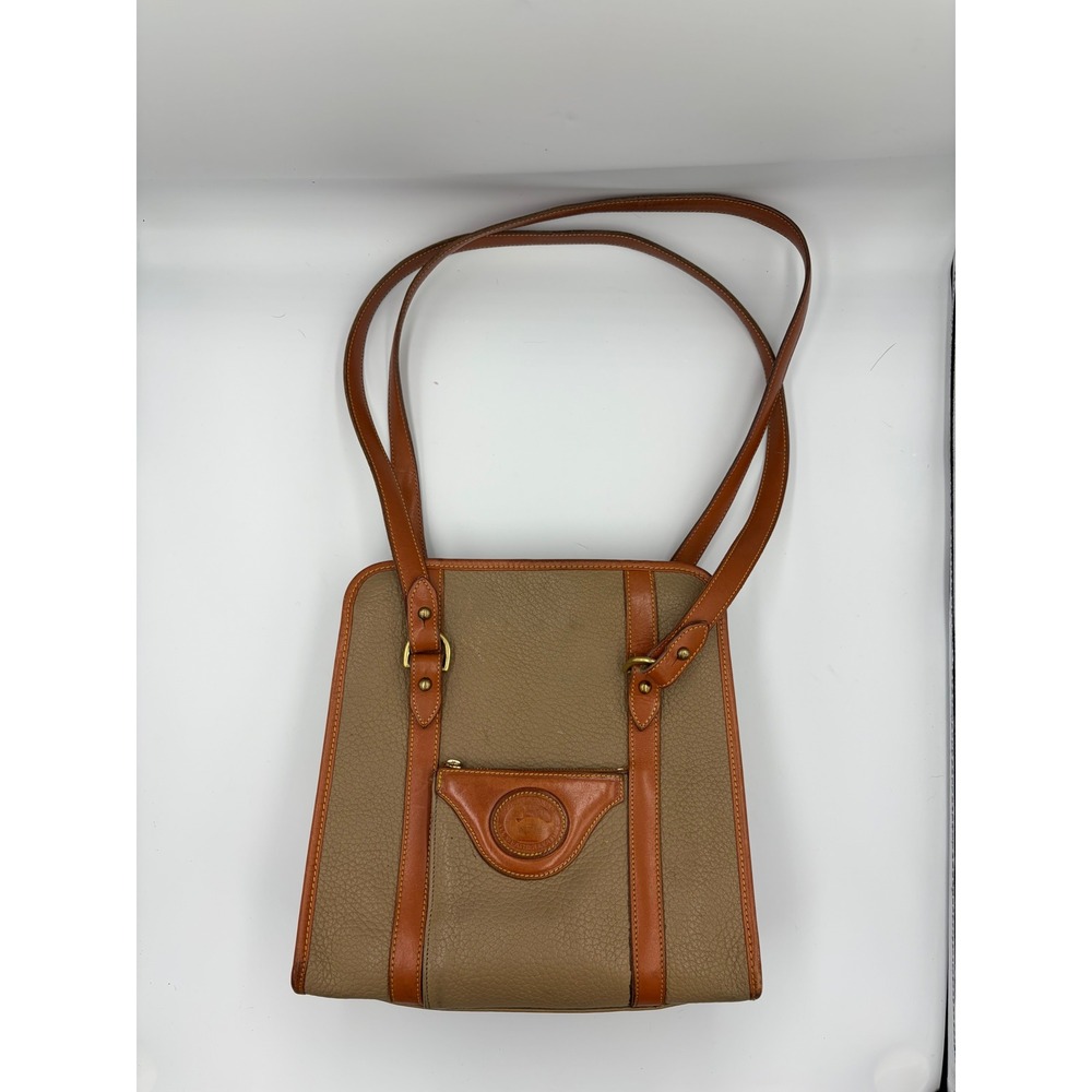 Vintage Dooney & Bourke All Weather Leather Tan Pebbled Shoulder Bag Tote